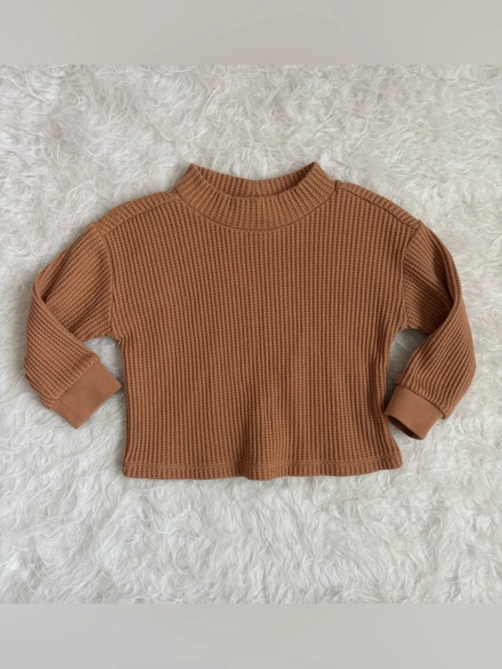 GAP Girls Waffle Knit Long Sleeve Top in Neutral Camel Brown